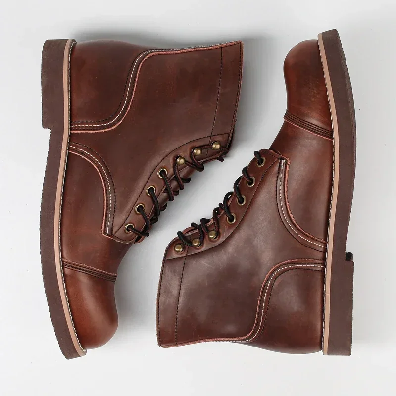Men'S Shoes Hey Dude - ฤดูหนาว Vintage Tooling Men รองเท้าบู๊ตรถจักรยานยนต์คุณภาพหนังวัวรอบ Toe
