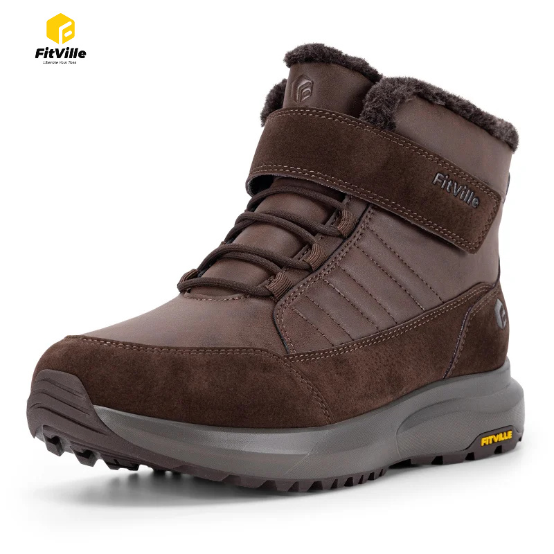Men'S Shoes Water Resistant - รองเท้าบูทฤดูหนาวสำหรับผู้ชาย FitVille ทรงกว้าง บุด้วยขนสัตว์ กันลื่น เหมาะสำหรับเดินป่าและเดินกลางแจ้ง
