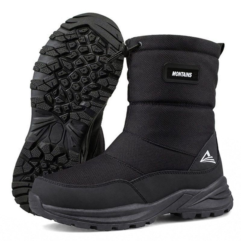 Men'S Shoes Water Resistant - รองเท้าบูทกันหิมะสำหรับผู้ชาย บุขนด้านในให้ความอบอุ่น กันน้ำ กันลื่น สำหรับเดินกลางแจ้ง มีซิปด้านข้างและเชือกรูด