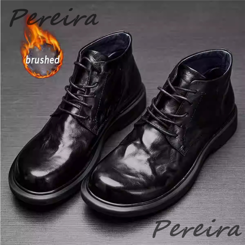 Men'S Shoes Hey Dude - รองเท้าบูทข้อเท้าผู้ชายสำหรับฤดูใบไม้ร่วงและฤดูหนาว หนังสไตล์เรโทร หัวกลม ผูกเชือก รองเท้าสั้นทันสมัย ใช้งานได้หลากหลาย