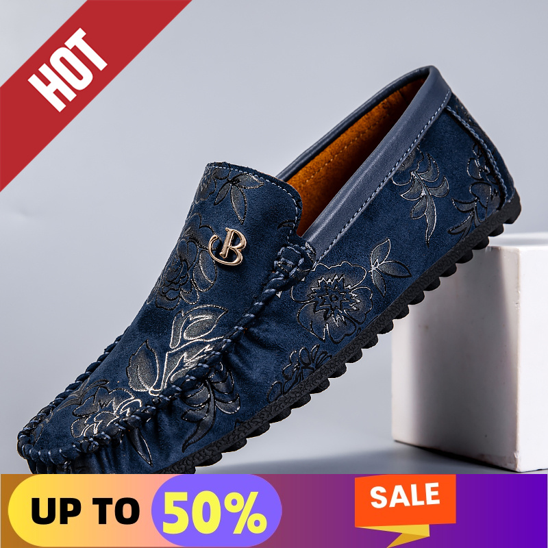 Men'S Shoes Hey Dude - หนังLoafersผู้ชายออกแบบMoccasinดอกไม้นุ่มแบนสบายๆรองเท้าผู้ชายขับรถชายรองเท้าHandmadeเรือรองเท้า